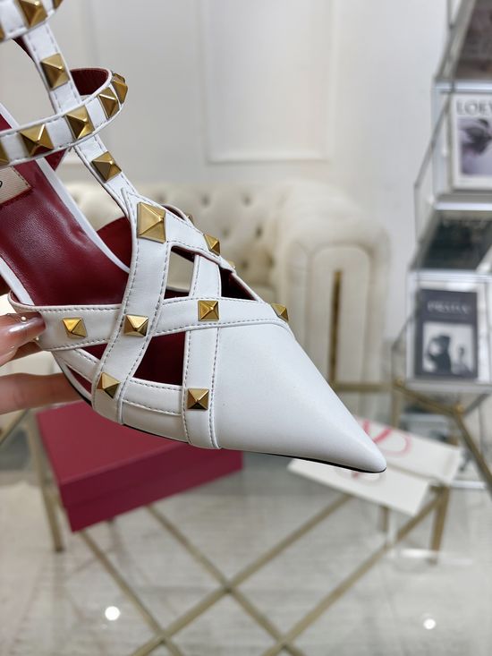 Valentino Stiletto Hollow Rivet Cowhide Upper Elegant Fashion Shoes