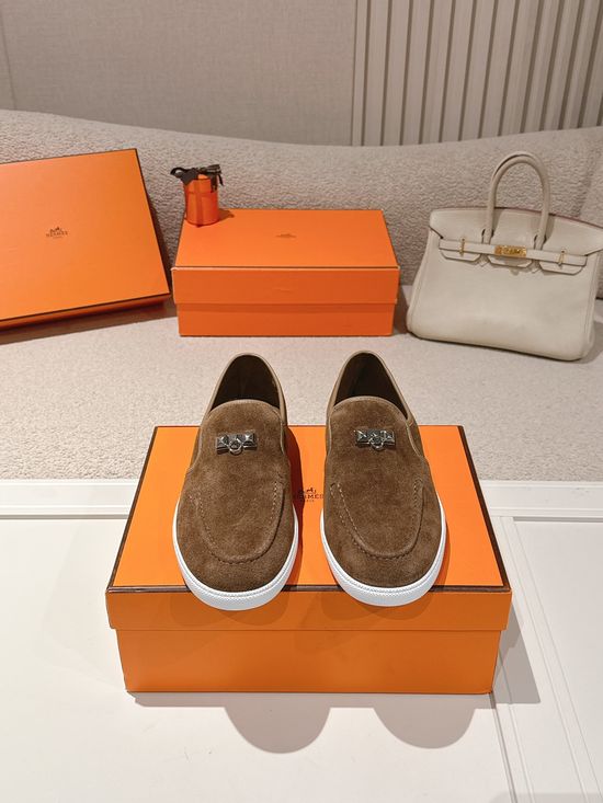 Hermes Classic Rivet Loafers Soft Genuine Leather Comfortable Slip On Shoes