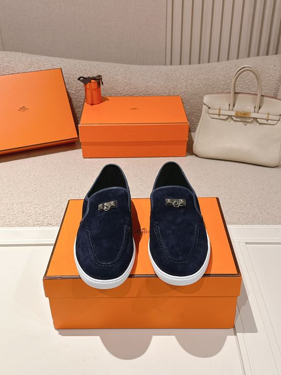 Hermes Classic Rivet Loafers Soft Genuine Leather Comfortable Slip On Shoes