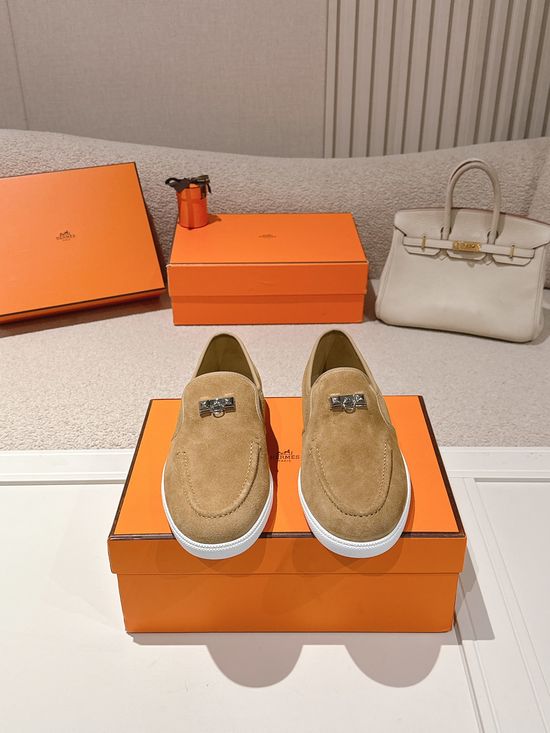 Hermes Classic Rivet Loafers Soft Genuine Leather Comfortable Slip On Shoes