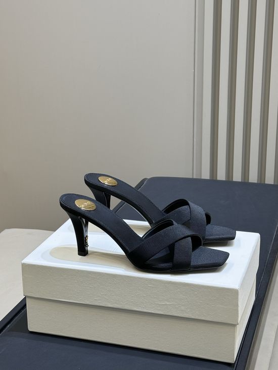 Yves Saint Laurent Elegant Satin High Heel Mules with Decorative Heel