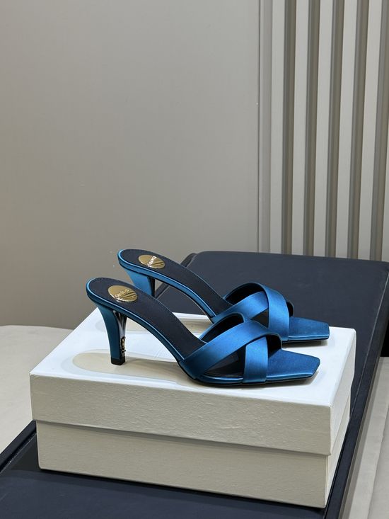 Yves Saint Laurent Elegant Satin High Heel Mules with Decorative Heel