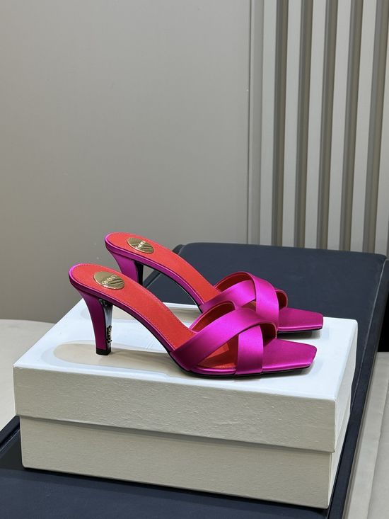 Yves Saint Laurent Elegant Satin High Heel Mules with Decorative Heel