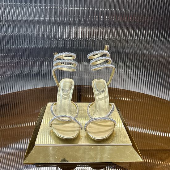 Rene Caovilla Multi-color Zircon Chain Decorated High Heel Sandals