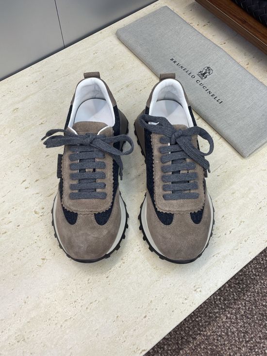 Brunello Cucinelli Mixed Material Beaded Lace Up Casual Sneakers