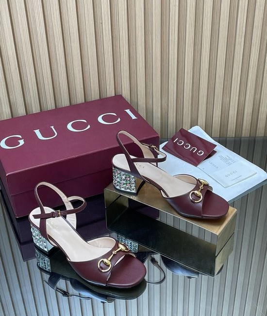 Gucci Crystal Heel Buckle Slingback Pumps with Leather Upper
