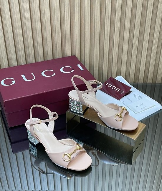 Gucci Crystal Heel Buckle Slingback Pumps with Leather Upper