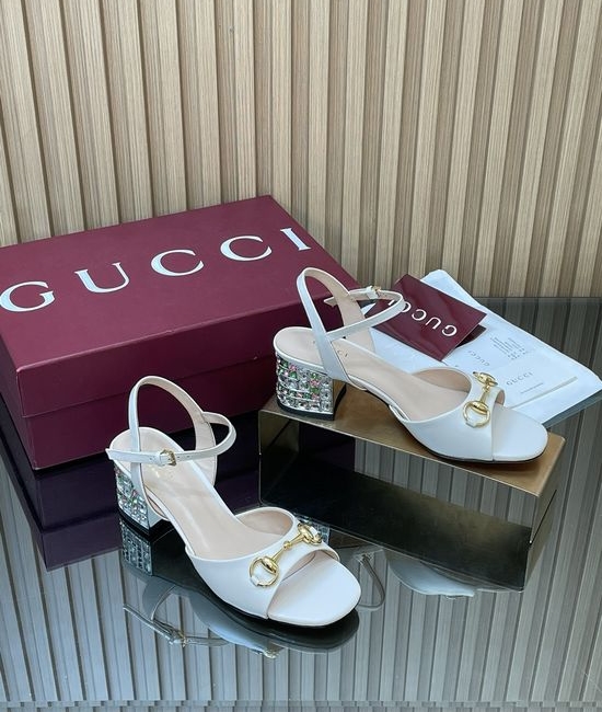 Gucci Crystal Heel Buckle Slingback Pumps with Leather Upper