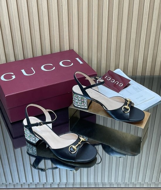 Gucci Crystal Heel Buckle Slingback Pumps with Leather Upper