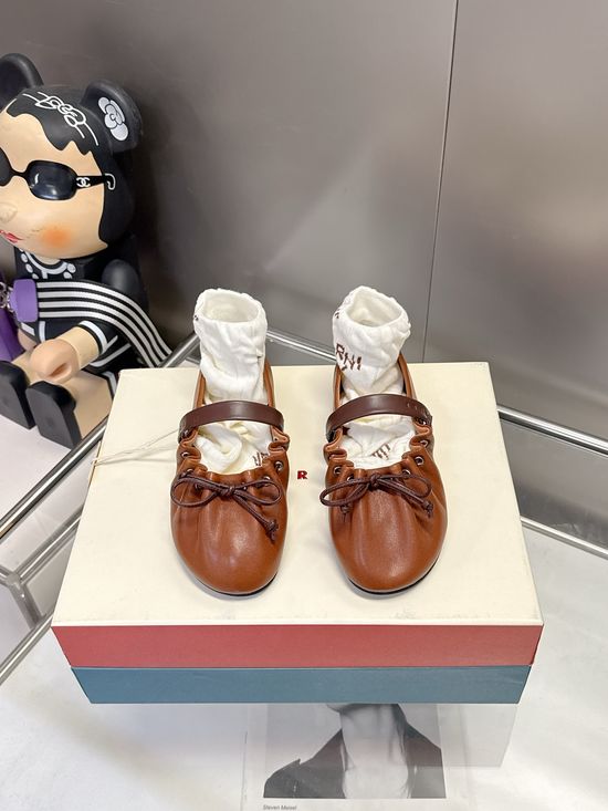 Marni Ruffled Lace Up Retro Soft Casual Ballet Flats
