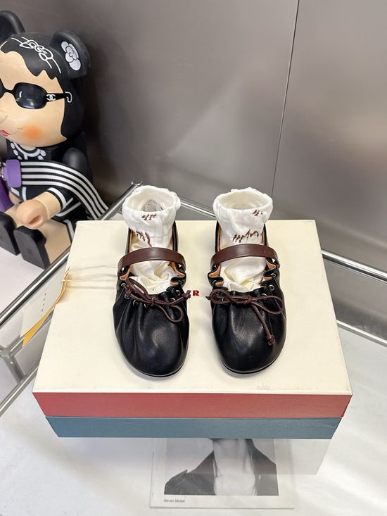 Marni Ruffled Lace Up Retro Soft Casual Ballet Flats