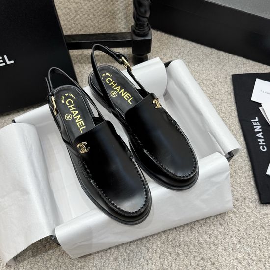 Chanel Rhinestone Buckle Leather Slip On Loafer Shoes