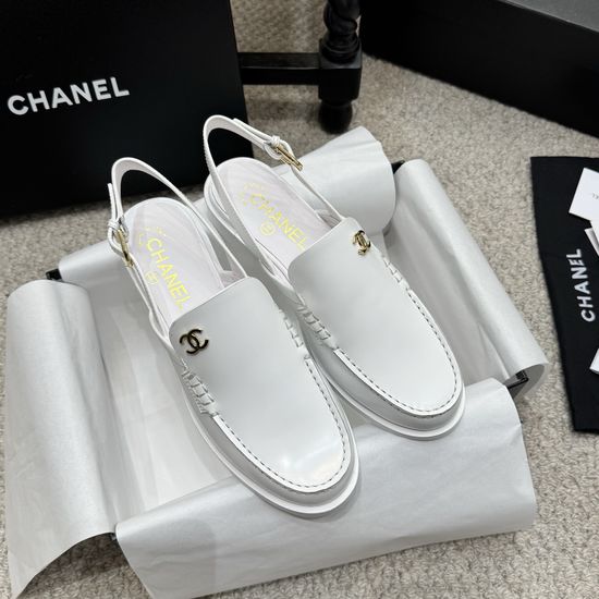 Chanel Rhinestone Buckle Leather Slip On Loafer Shoes