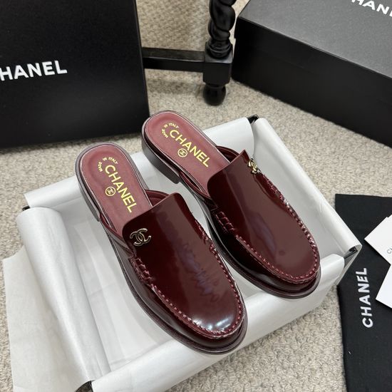 Chanel Rhinestone Buckle Leather Slip On Loafer Shoes