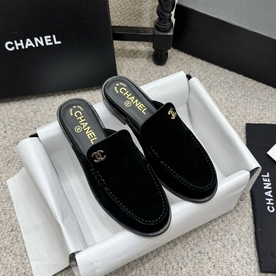 Chanel Rhinestone Buckle Leather Slip On Loafer Shoes