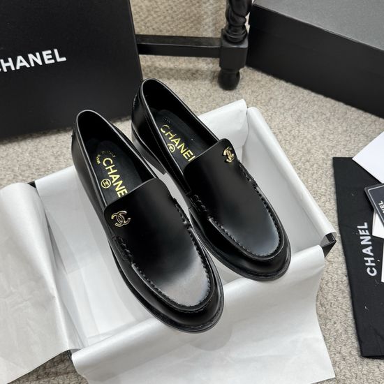 Chanel Rhinestone Buckle Leather Slip On Casual Loafer Shoes