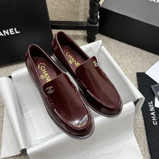 Chanel Rhinestone Buckle Leather Slip On Casual Loafer Shoes