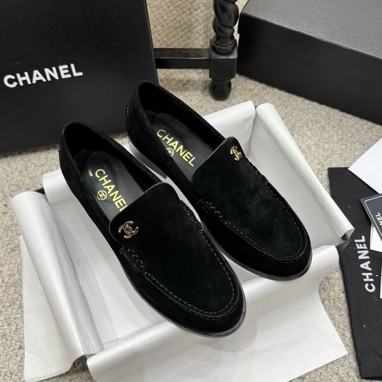 Chanel Rhinestone Buckle Leather Slip On Casual Loafer Shoes