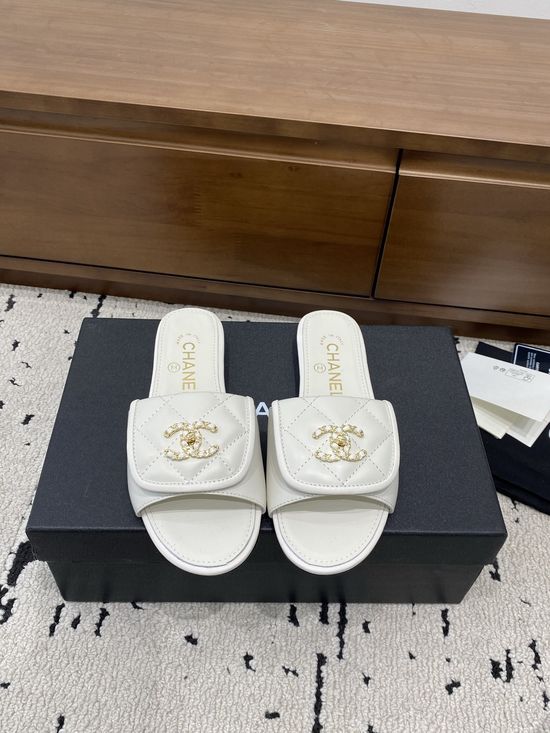 Chanel Genuine Leather Slip On Slides Elegant Comfortable Footwear