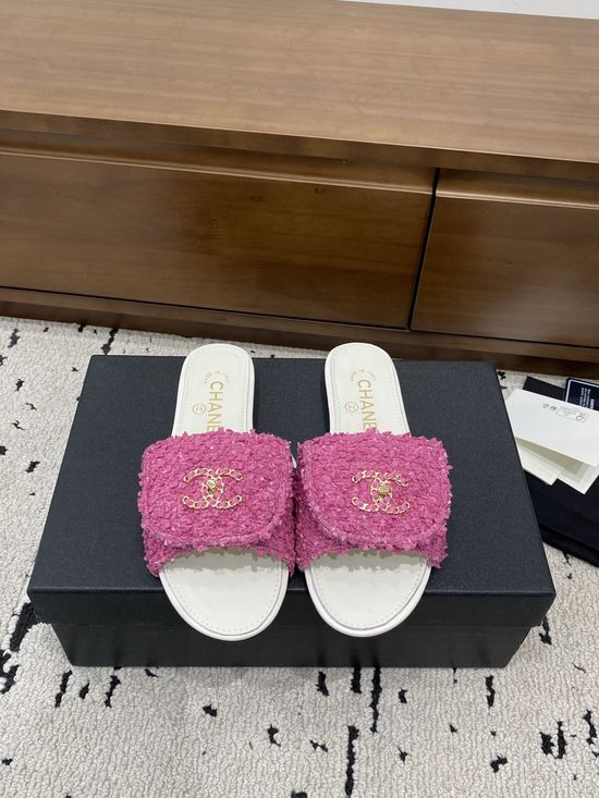 Chanel Genuine Leather Slip On Slides Elegant Comfortable Footwear