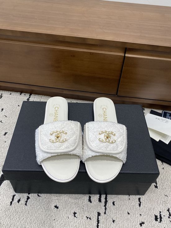 Chanel Genuine Leather Slip On Slides Elegant Comfortable Footwear