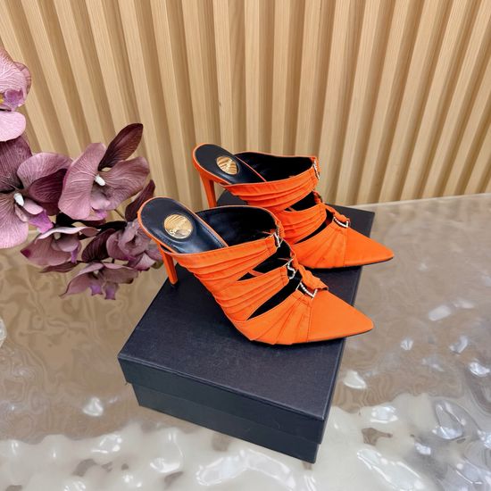Yves Saint Laurent Fashion Iridescent Heel Slide Sandals with Logo Design