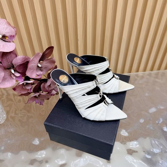 Yves Saint Laurent Fashion Iridescent Heel Slide Sandals with Logo Design