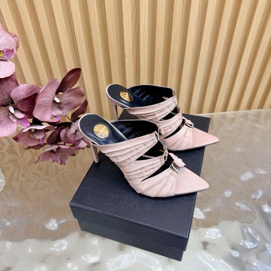 Yves Saint Laurent Fashion Iridescent Heel Slide Sandals with Logo Design