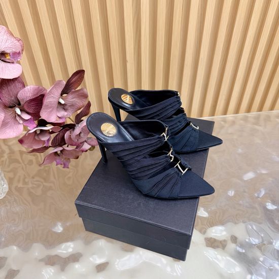 Yves Saint Laurent Fashion Iridescent Heel Slide Sandals with Logo Design