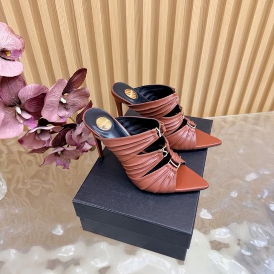 Yves Saint Laurent Fashion Iridescent Heel Slide Sandals with Logo Design
