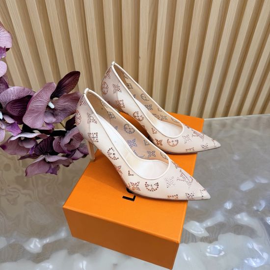Louis Vuitton Denim Rhinestone Decor Slippers Goatskin Lining Leather Sole