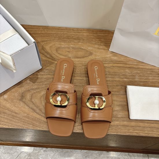 Christian Dior Peep-toe Slingback Sandals with Pearl Logo Buckle