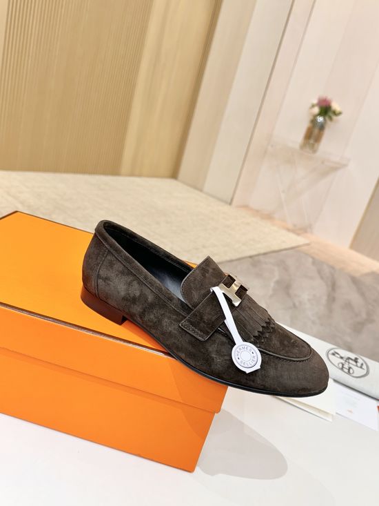 Hermes Premium Suede Leather Sole Soft Dress Shoes