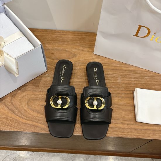 Christian Dior Peep-toe Slingback Sandals with Pearl Logo Buckle