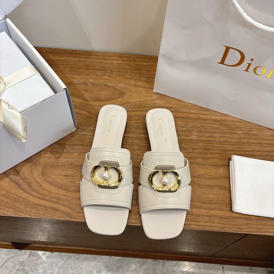 Christian Dior Peep-toe Slingback Sandals with Pearl Logo Buckle