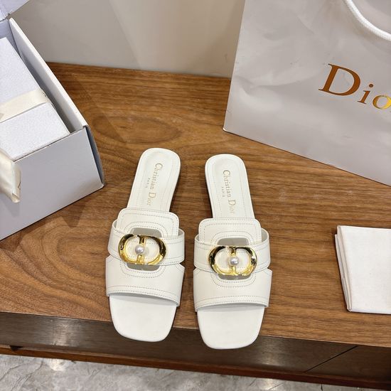 Christian Dior Peep-toe Slingback Sandals with Pearl Logo Buckle
