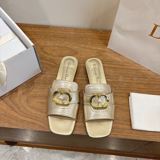 Christian Dior Peep-toe Slingback Sandals with Pearl Logo Buckle