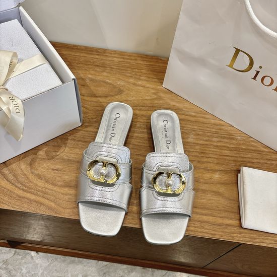 Christian Dior Peep-toe Slingback Sandals with Pearl Logo Buckle
