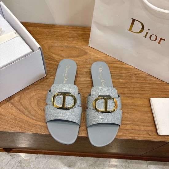 Christian Dior Embossed Pattern Open-toe Slip-on Flats