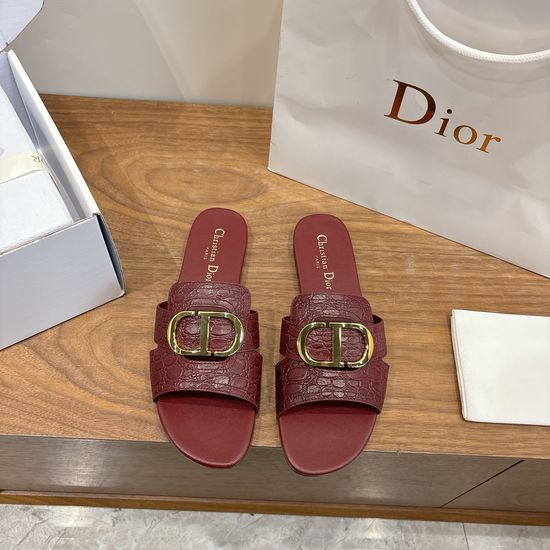 Christian Dior Embossed Pattern Open-toe Slip-on Flats