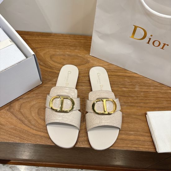 Christian Dior Embossed Pattern Open-toe Slip-on Flats