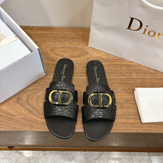 Christian Dior Embossed Pattern Open-toe Slip-on Flats