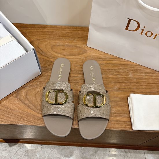 Christian Dior Embossed Pattern Open-toe Slip-on Flats