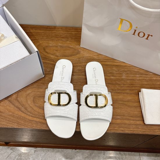Christian Dior Embossed Pattern Open-toe Slip-on Flats