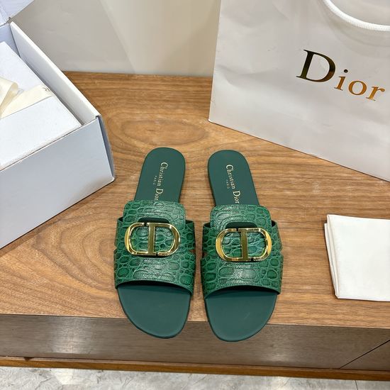 Christian Dior Embossed Pattern Open-toe Slip-on Flats
