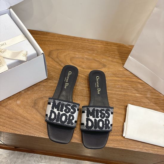 Christian Dior Color-block Slip-on Sandals with Embroidered Logo