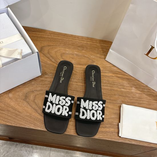 Christian Dior Color-block Slip-on Sandals with Embroidered Logo