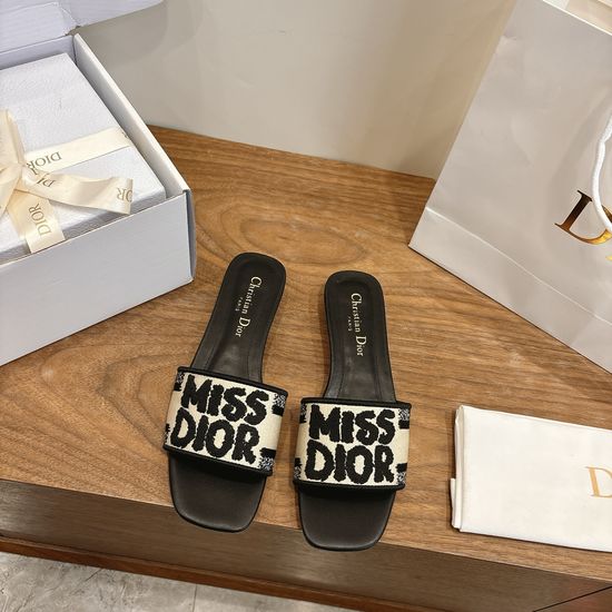 Christian Dior Color-block Slip-on Sandals with Embroidered Logo