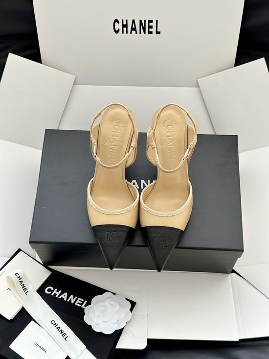 Chanel Pointy-Toe Ballet High Heels with Contrast Design
