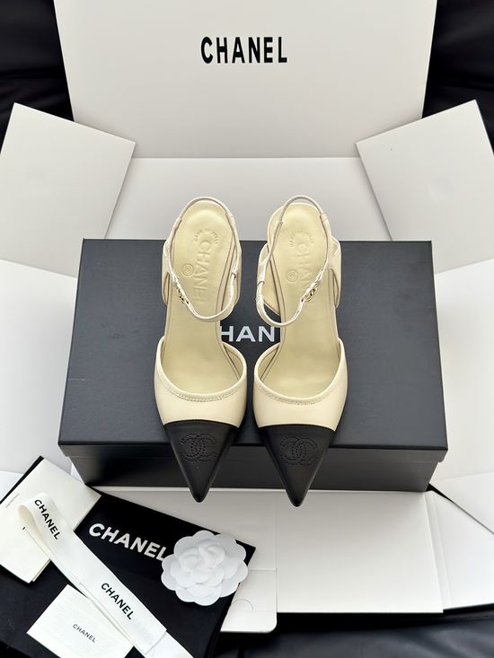 Chanel Pointy-Toe Ballet High Heels with Contrast Design